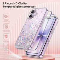 ivencase Clear Glitter Case Compatible with iPhone 17 Case with 2 Tempered Glass Screen Protector, Non-Yellowing [Shockproof] [Anti-Scratch] Slim Sparkly Bling Star Transparent Cover for iPhone 17