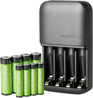 Amazon Basics Rechargeable Batteries NiMH, AAA 800mAh 4-Pack + AA 2000mAh 4 Pack with 4 Bay Battery Charger, UK Plug, Black