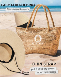 FURTALK Womens Sun Straw Wide Brim UPF 50 Summer Foldable Roll up Floppy Beach Hat for Women Khaki