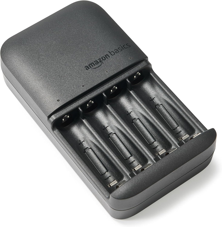 Amazon Basics Rechargeable Batteries NiMH, AAA 800mAh 4-Pack + AA 2000mAh 4 Pack with 4 Bay Battery Charger, UK Plug, Black