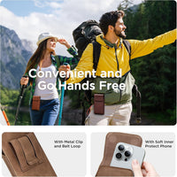 INGIDO Holster for iPhone 16 Pro Max 15 Pro Max 14 Pro Max 13 Pro Max 12 Pro Max 16 Plus 15 Plus 14 Plus, Premium Leather Pouch with Belt Clip Phone Holster Belt Case, Light Brown -L