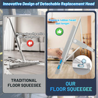 KOLLIEE Squeegee Broom Rubber Floor Squeegee with Long Handle Adjustable 61" Professional Squeegee Mop for Wet Room Floor Tile Garage Deck Bathroom Window Floor Wiper