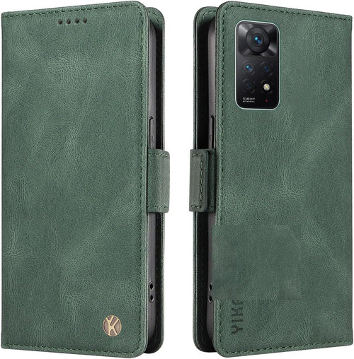 ILING Case for Xiaomi Redmi Note 11 Pro+ Plus 5G, Ultra-thin Leather PU Skin Wallet Cover Flip Folio Shockproof Case with Card Slots, Kickstand, Magnetic Close, RFID Blocking (Green)