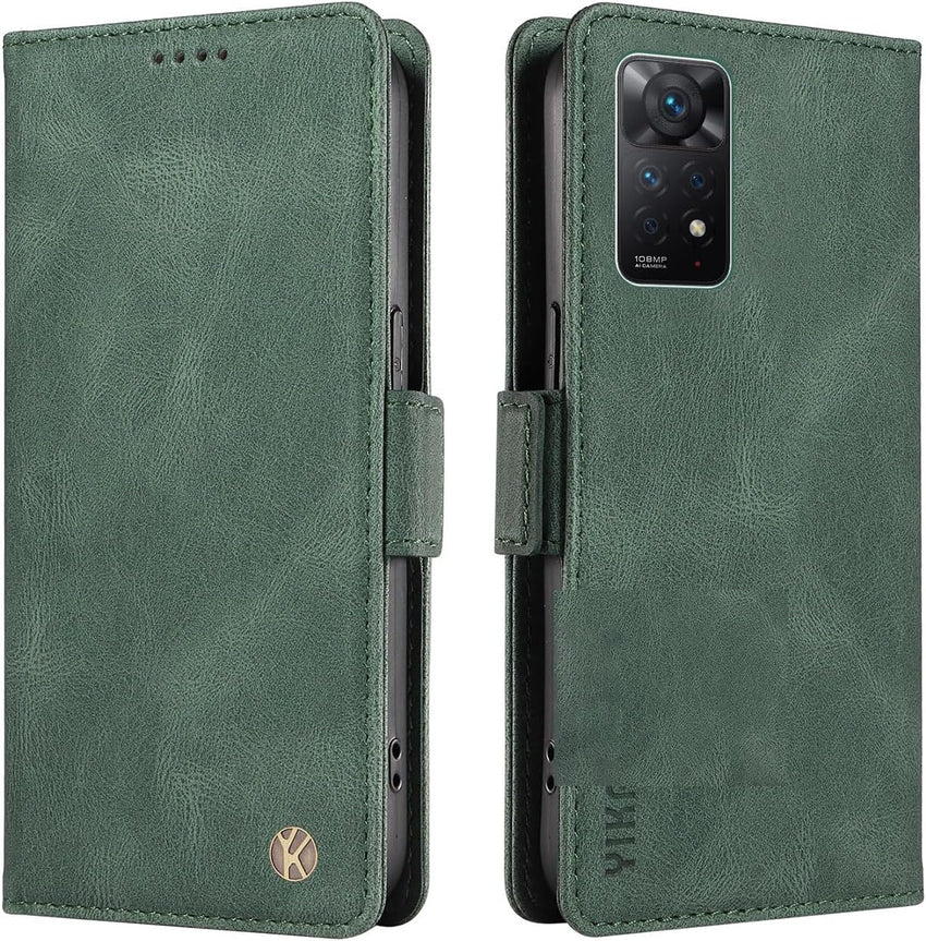 ILING Case for Xiaomi Redmi Note 11 Pro+ Plus 5G, Ultra-thin Leather PU Skin Wallet Cover Flip Folio Shockproof Case with Card Slots, Kickstand, Magnetic Close, RFID Blocking (Green)