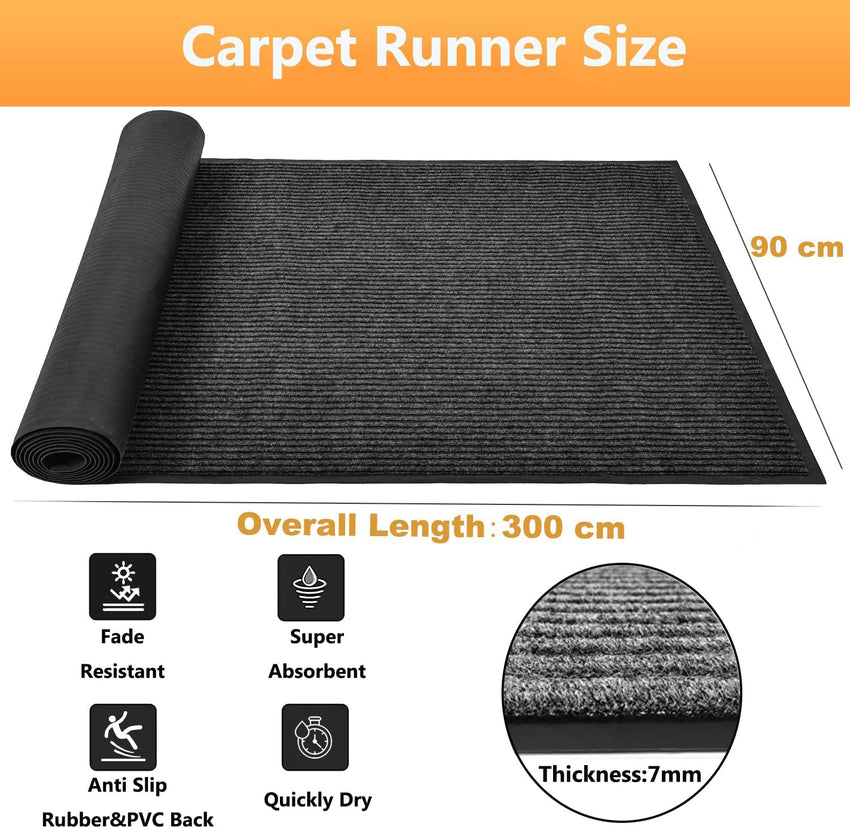 Nisorpa Carpet Runners for Hallways 90x300cm Hallway Runner with Non Slip Back Dirt Stopper Extra Long Hall Runner Washable Runner Mat for Home office Kitchen Gray
