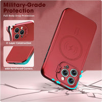 abitku Magnetic Case for iPhone 15 Pro Max, with Camera Protector Kickstand Cover (Compatible with MagSafe & Car Holder), with Screen Protection Shockproof Phone Case for Men Women (Red)