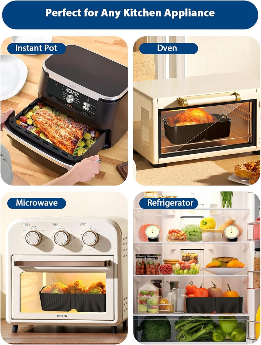Air Fryer Liners Silicone for Ninja AF500UK, Premium 10cm High Reusable Silicone Liner for Ninja Foodi Flexdrawer AF500UK 10.4L,COSORI Dual TwinFry 10L Air Fryer Liner (3PCS, Black)