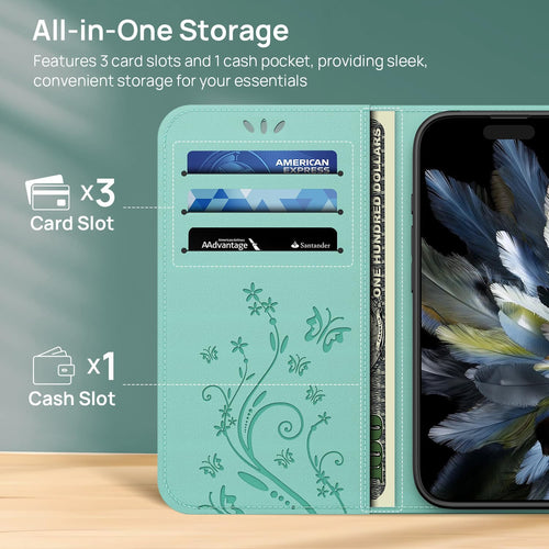 Anshow for iPhone 17 Air Case Wallet with Wrist Strap, Flip Leather Case with Cards Holder Phone Case with Kickstand Cover for iPhone 17 Air, Green