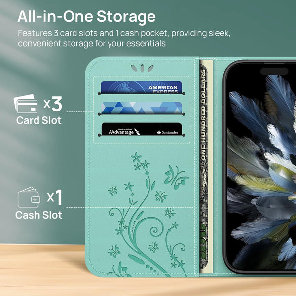 Anshow for iPhone 17 Air Case Wallet with Wrist Strap, Flip Leather Case with Cards Holder Phone Case with Kickstand Cover for iPhone 17 Air, Green
