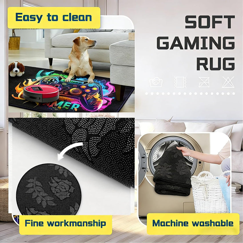 Gaming Area Rug Non-Slip Colourful Game Controller Carpet 47.3" x 63"