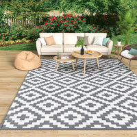 Reversible Geometric Outdoor Rug Waterproof Anti-slip UV Resistant Easy Clean â 270x360cm Grey/White