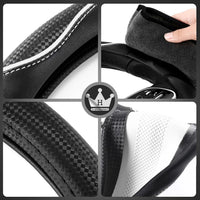 Steering Wheel Cover 39-41cm Anti-Slip Faux Leather Carbon Fibre Massage Grip â White