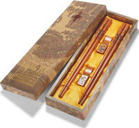Reusable Wooden Chopsticks 2-Pair with Holder Panda Design Traditional Gift Set Natural