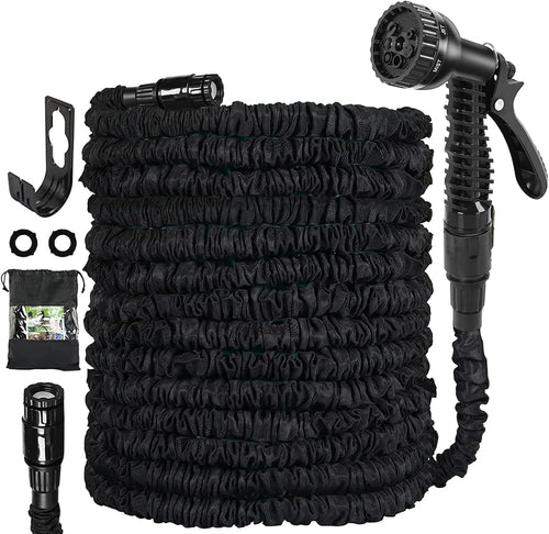 Expandable Garden Hose 7-Function Spray Gun Flexible Retractable â Black 15m/50ft