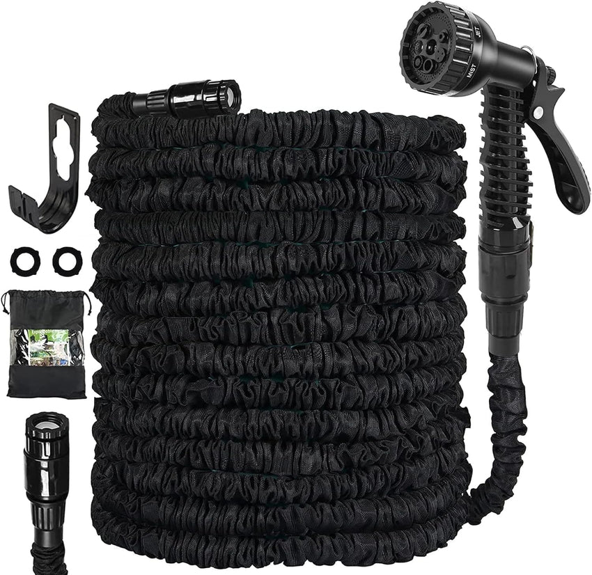 Expandable Garden Hose 7-Function Spray Gun Flexible Retractable â Black 15m/50ft