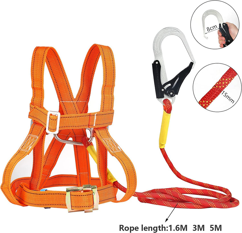 Btstil Safety Harness Kits, Safety Fall Arrest Harness Full Body Height Fall Protection Safety Harness Aerial Work Fall Protection Rescue Harness Adjustable Belt with Hook (Big Buckle 5 m)
