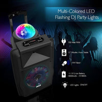 Pyle Portable PA System 30cm, 700W Bluetooth Party Speaker, Rechargeable DJ Sound System with Disco LED Lights, Wireless Microphone, USB/SD/Radio, Recording Mode, Battery Powered Speaker