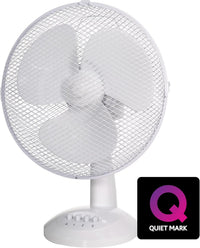 Russell Hobbs 12in Portable Desk Fan 3-Speed Wide-Angled Oscillation â White