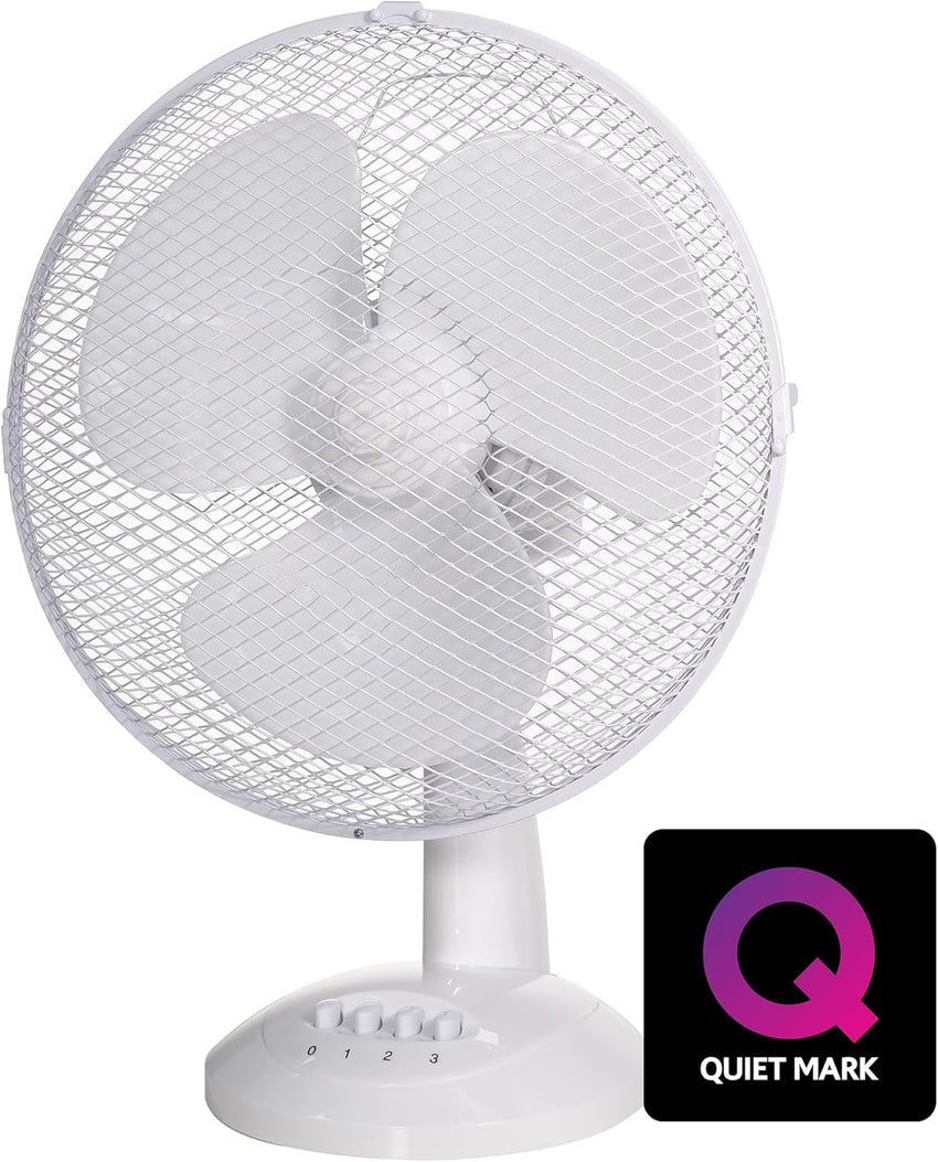 Russell Hobbs 12in Portable Desk Fan 3-Speed Wide-Angled Oscillation â White