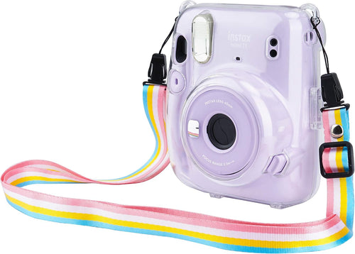Yosuny Portable Case Compatible with Fujifilm Instax Mini 11 Instant Camera with Adjustable Strap and Storage back pocket (Transparent shell)