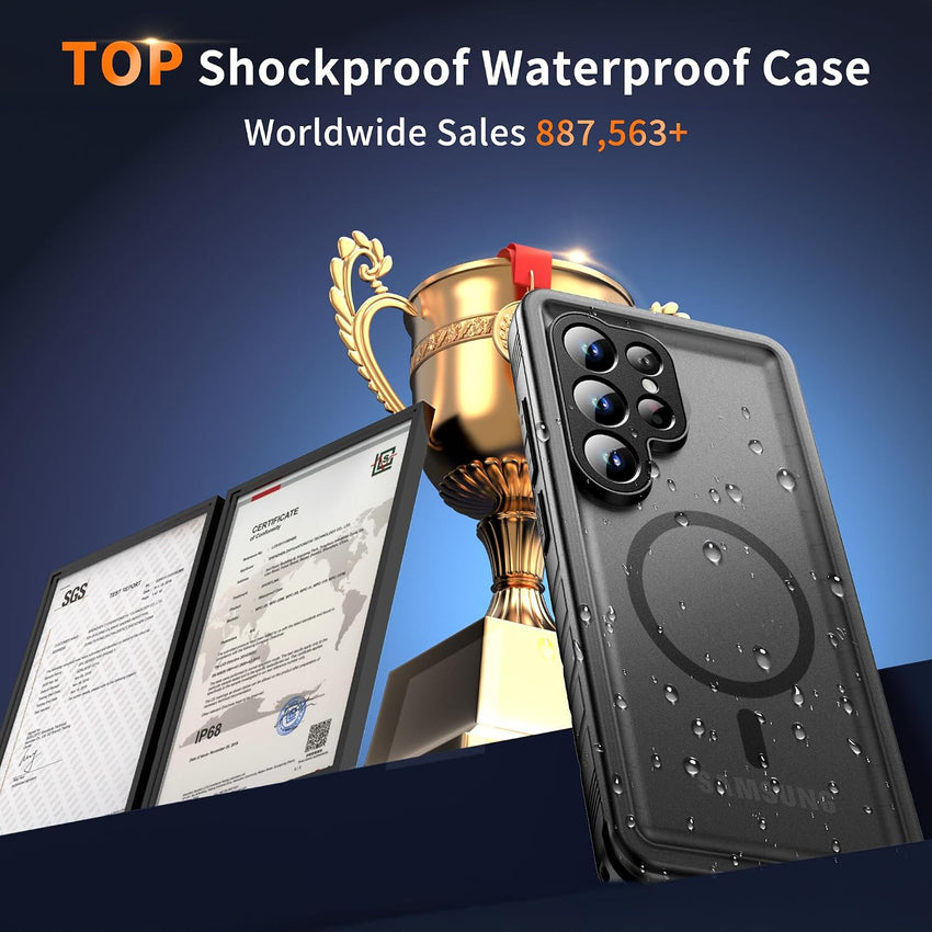 Magnetic Shockproof IP68 Waterproof 360Â° Case for Samsung S25 Ultra Compatible with MagSafe Black