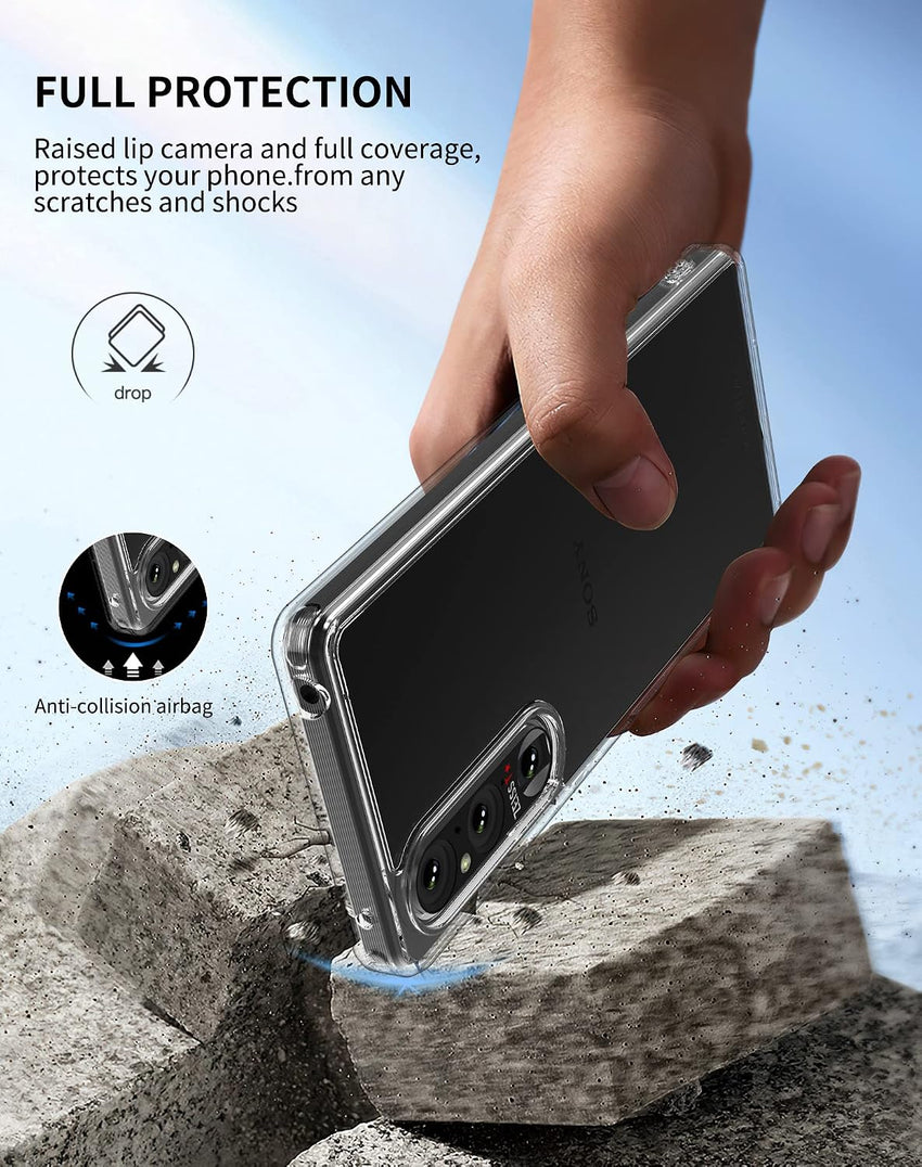Foluu Case for Sony Xperia 1 V 2023, Hard PC Back & Soft TPU Bumper Protective Shockproof Scratch Resistant Case for Sony Xperia 1 V 2023 Clear