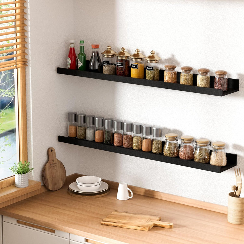 upsimples 3-Pack Floating Wall Shelves for Room Decor Ã¢ÂÂ Black 80CM