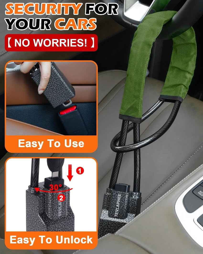 Upgraded Steering Wheel Lock with High Visibility Metal Head â Green