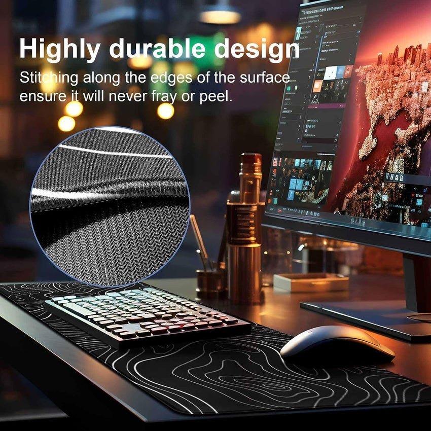 DAWNTREES 900 x 400 x 3 mm Desk Pad,Extended Contour Mouse Mat for Home and Office,Large Gaming Mouse pad Laptop Keyboard Mat with Non-Slip Rubber Base,Stitched Edges