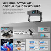 XuanPad Mini Projector, 2025 Upgraded 14000L Portable Video Home Projector, HD 1080P Supported, Compatible with TV Stick, HDMI, USB, Laptop, iPhone, Android Smartphone