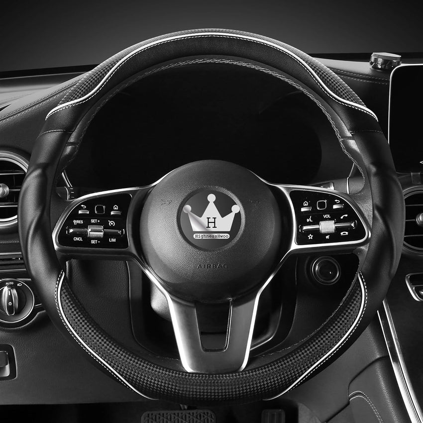 Steering Wheel Cover 39-41cm Anti-Slip Faux Leather Carbon Fibre Massage Grip â White