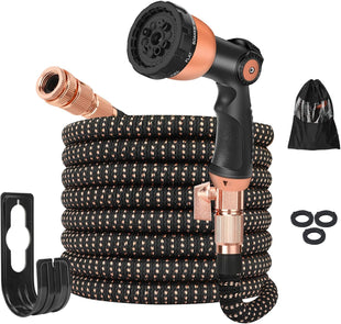 25ft Garden Hose - Expandable Garden Hose Pipe, Flexible Water Hose with 10 Function Spray Gun, No-Kink, Anti-Leakage and Easy to Use Expanding Hose with 3/4", 1/2" Solid Brass Fittings