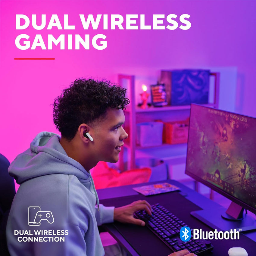 GXTrust 409 Oxxie Wireless Earbuds PS5 Switch PC Mobile, Bluetooth or USB-C Receiver, Gaming Earphones with 4 ENC Noise Cancelling Microphones, 40h Battery Life, Low Latency Stereo In Ear Buds, White