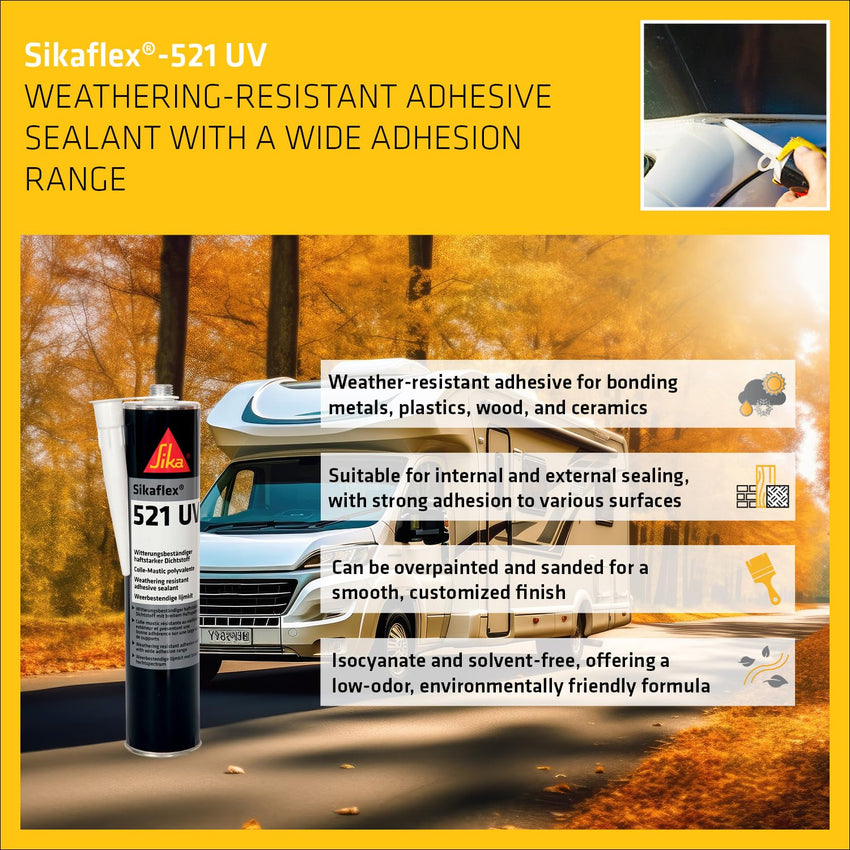 Sika Sikaflex 521 UV Weathering-Resistant Sealant Adhesive Overpaintable â Black 300ml