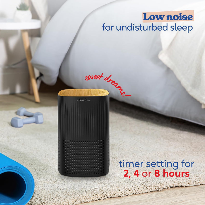 Russell Hobbs Air Purifier 100mÂ³/h HEPA+Carbon CADR 99.95% â Black Scandi Wood