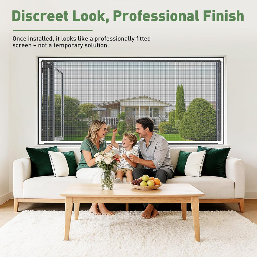 OWYR Adjustable Magnetic Fly Screen Window - DIY Fit Up to 120x130cm, Fiberglass Insect Mesh for Mosquito Net & Bug Screen, Full Frame Magnetic Strip Easy Installation (White Frame Grey Net)