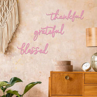 Metal Wall Sign Thankful Grateful Blessed 3-Piece Pink