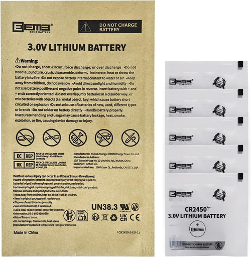 EEMB 5 PACK CR2450 Battery 3V Lithium Battery 2450 Button Coin Cell Batteries DL2450, ECR2450, BR2450 for Watch Tea Lights Votive Candles Alarm System Car Key Fob Remote Control Calculators Toys Games