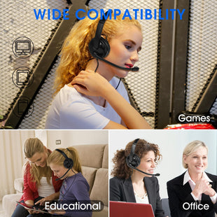 Venker LCL USB Headsets with Microphone, U17D 3m Length Noise Cancelling Headset Stereo Headphone for PC, Laptop USB/3.5mm, Multi-Use USB Headsets Earphone for Call Center