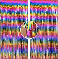 3pcs 2M X 1M Rainbow Multicolour Metallic Tinsel Curtains Aluminum Foil Flow Silk Curtain Background Streamer Birthday Party Wedding Holiday Decoration (Rainbow)