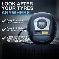 Ring Automotive RTC450 Digital Tyre Inflator with Auto Shut-off, Memory, LED Light, Backlit Display and Adapter Kit, New Model 2022 Ring, Black/Grey/Yellow