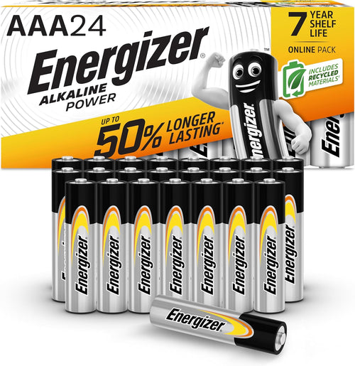 Energizer Alkaline Power - AAA Batteries (24 Pack) - Triple A Battery 1.5V - Up To 50% Longer Lasting - For Everyday Devices - 100% Recyclable Packaging - 7 Year Shelf-Life [Amazon Exclusive]