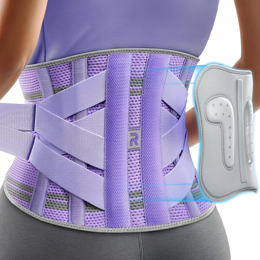 Women's Back Support Belt Ergonomic Lumbar Brace with 3D Pad Kidney Support Purple M (85-100 cm)