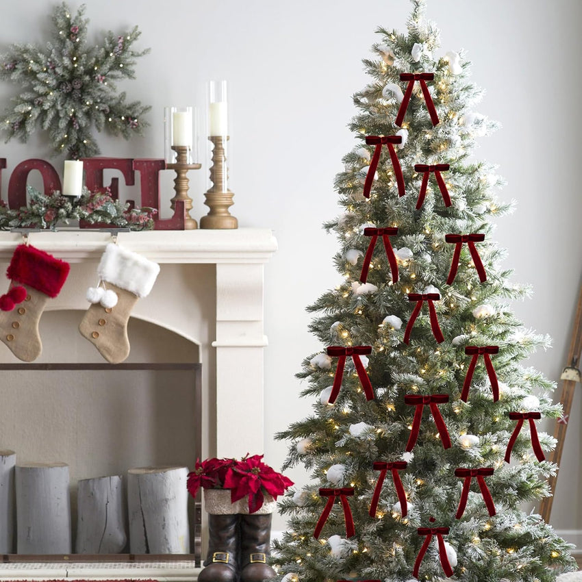 Christmas Tree Decorations Velvet Bows with Twist Ties â Burgundy