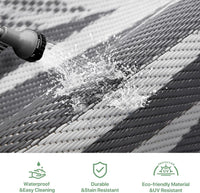 GENIMO Outdoor Rug 240 x 300 cm â Extra Large Waterproof Reversible Garden Rug, UV Resistant & Washable Plastic Carpet for Patio, RV, Picnic, Backyard, Balcony â Grey & White