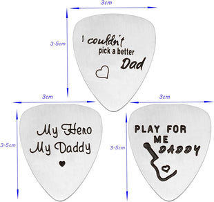 Stainless Steel Guitar Picks Pack of 3 Father's Day Gift
