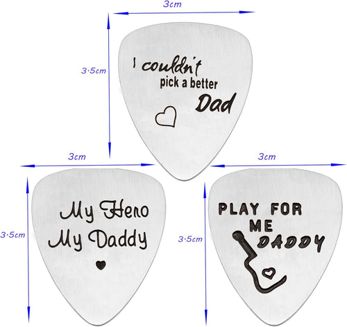 Stainless Steel Guitar Picks Pack of 3 Father's Day Gift