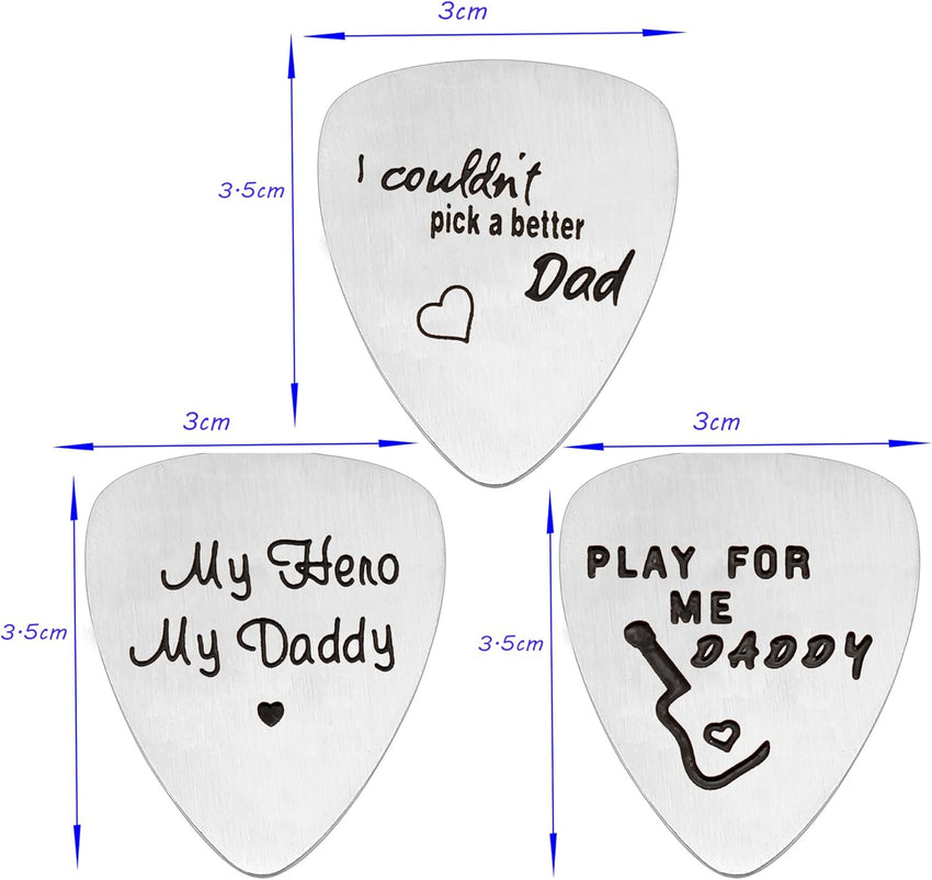 Stainless Steel Guitar Picks Pack of 3 Father's Day Gift