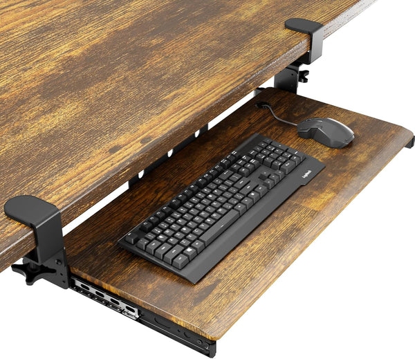 Keyboard Tray Under Desk Pull Out with Extra Sturdy C Clamp Mount System, 693.42 (825.5 mm Including Clamps) x 279.4 mm Slide-Out Platform Computer Drawer for Typing Vintage AX01WG02