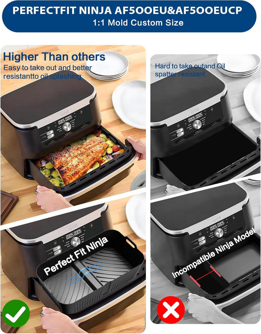 Air Fryer Liners Silicone for Ninja AF500UK, Premium 10cm High Reusable Silicone Liner for Ninja Foodi Flexdrawer AF500UK 10.4L,COSORI Dual TwinFry 10L Air Fryer Liner (3PCS, Black)